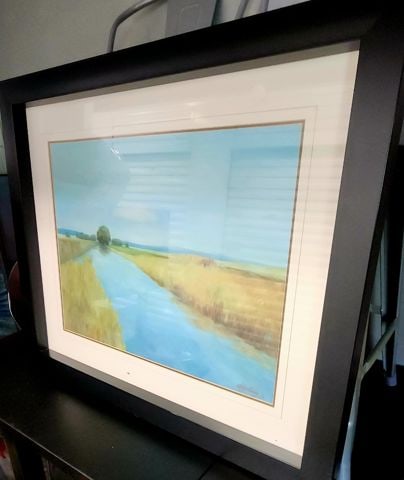 Captivating expressionist lithograph of wetlands seascape. Facisimile signed. - 2