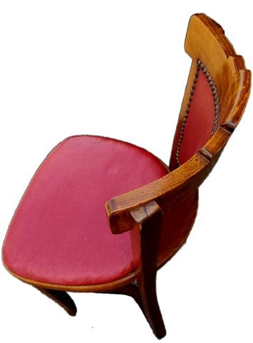Rare Set of 4 early mid-century Thonet leather dining chairs w/ unique deco design & nail accents. - 3