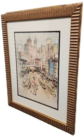 Joseph Pennell vintage print of 1909 etching titled "Battery Park near Bowling Green". - 2