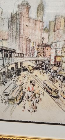 Joseph Pennell vintage print of 1909 etching titled "Battery Park near Bowling Green". - 4