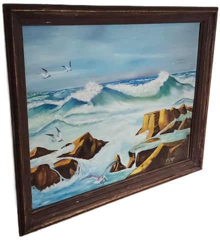 Ruthless Sea, 1970 Striking Original Impressionist Oil Painting by Iris Wilson. Image 16" x 20". - 2