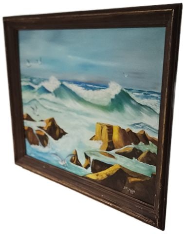 Ruthless Sea, 1970 Striking Original Impressionist Oil Painting by Iris Wilson. Image 16" x 20". - 3