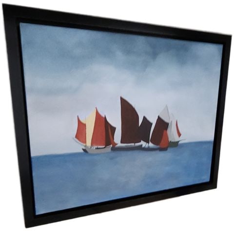 Jane Watson's 40×48 Original Iconic Oil Painting, RED SAILS Capturing the Wonder of Sailboats - 4