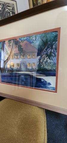 Wonderful original vintage watercolor depicting a home with its surrounding foliage. - 6