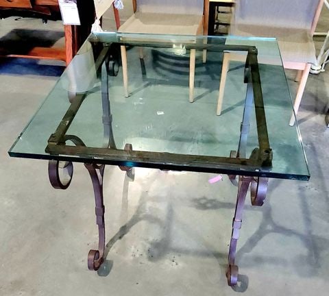 Ralph Lauren Rare Vintage Neoclassical 30x30x28 French Wrought Iron Scroll 1/2" Glass Top Side Table - 2