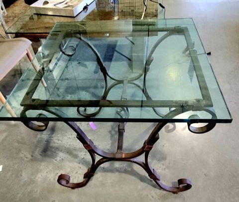 Ralph Lauren Rare Vintage Neoclassical 30x30x28 French Wrought Iron Scroll 1/2" Glass Top Side Table - 4