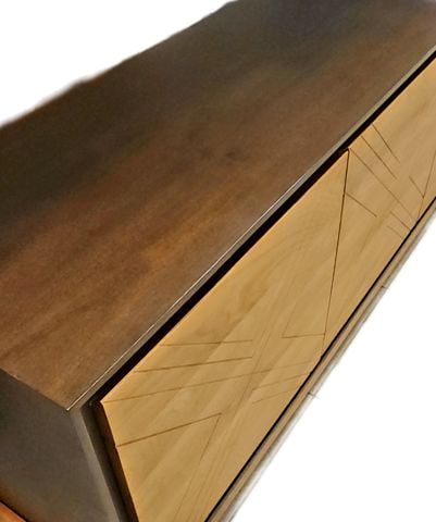 MCM Style 72W x 30H x 18 Lawson-Fenning Sideboard-Buffet. Walnut w/ 3 Oak Geometric Scribed Doors - 11