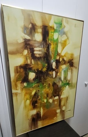 W.Tweny, 70s vintage 24"x36" mid-century abstract oil painting w/ splendidly complex color palette. - 2