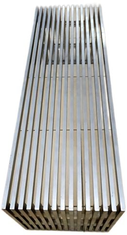 In the manner of Milo Baughman 47" high-design Mid-Century Modern brushed steel slat bench - 3