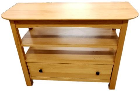 Vintage A.A. Laun Furniture solid Maple or Teak Mission-Style Console Table w/ 2 shelves and drawer. - 3