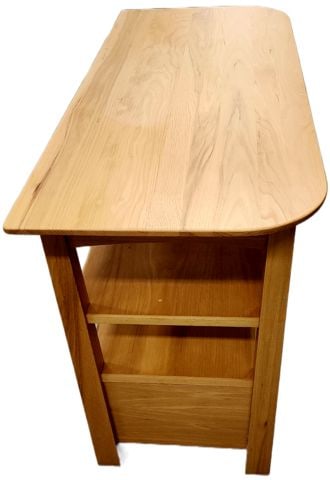 Vintage A.A. Laun Furniture solid Maple or Teak Mission-Style Console Table w/ 2 shelves and drawer. - 5