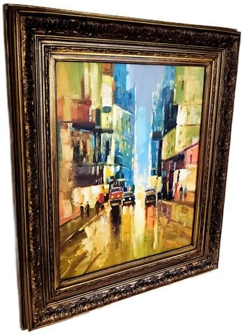 Modern Original Abstract Impressionist Oil Painting of NYC w/ Brilliantly Colored Cubist Imagery. - 2
