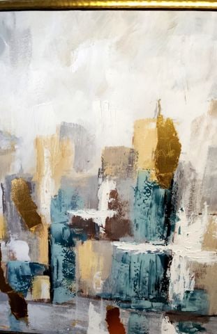 Postmodern 48x36 abstract expressionist surreal cityscape giclee oil painting on canvas. - 7
