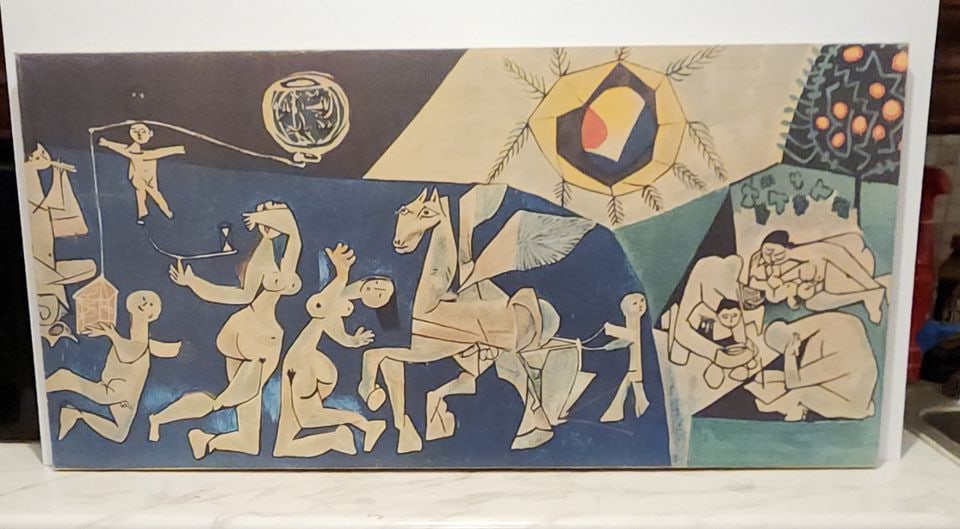 Picasso Rare Vintage Print on Canvas Reproduction of the 1969 work War & Peace (La Paix) 34x16in: Title: Picasso Rare Vintage Print on Canvas Reproduction of the 1969 work War & Peace (La Paix) 34x16in Description: Picasso Rare Vintage Print on Canvas Reproduction of the 1969 work War & Peace (La