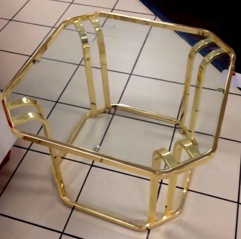 Mid-Century Art Deco Tulip Form Brass and Glass Top Side or Coffee Table - 2