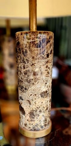 Fabulous pair of signature Cliff solid brown marble lamps w/ brass elements by Visual Comfort & Co. - 2