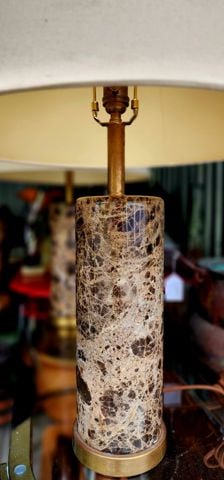 Fabulous pair of signature Cliff solid brown marble lamps w/ brass elements by Visual Comfort & Co. - 3