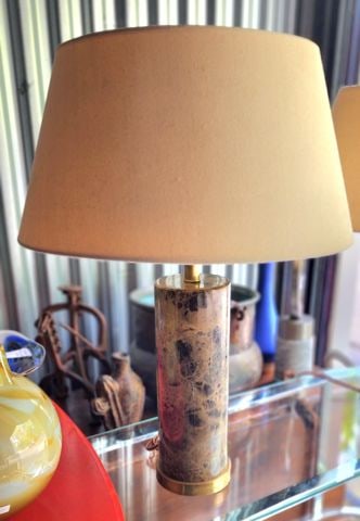 Fabulous pair of signature Cliff solid brown marble lamps w/ brass elements by Visual Comfort & Co. - 4