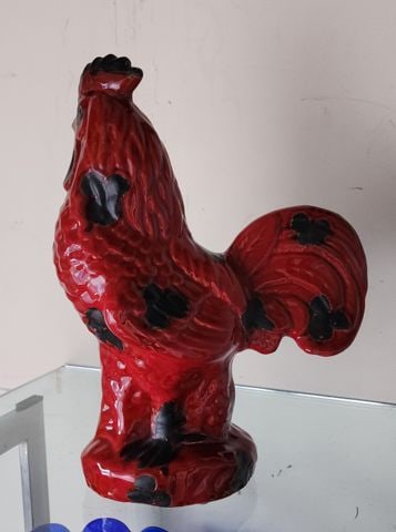 Rare vintage large red and black ceramic rooster sculpture w/ high glaze - 6