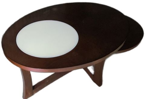 Mid-Century Modern "Alice Cocktail Table" w/ artistic 2 tier sculptural look. 48W X 28D X 20W - 3