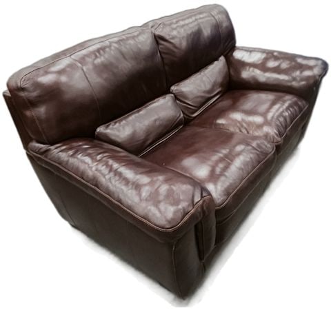 Luxury "Simon Li" Top-Grain Double-Stitched Leather 2-Seat Sofa w/ Sewed in Cushions. - 2