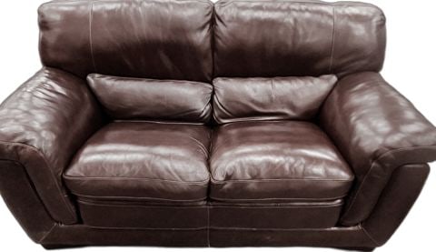Luxury "Simon Li" Top-Grain Double-Stitched Leather 2-Seat Sofa w/ Sewed in Cushions. - 3