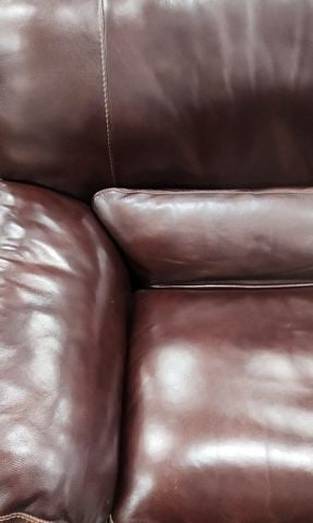 Luxury "Simon Li" Top-Grain Double-Stitched Leather 2-Seat Sofa w/ Sewed in Cushions. - 5