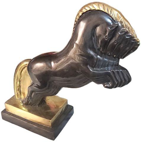 Striking bronze mid-century deco style sculpture of leaping horse w/ multi-imagery to create motion - 2