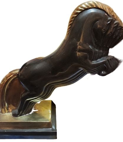 Striking bronze mid-century deco style sculpture of leaping horse w/ multi-imagery to create motion - 7