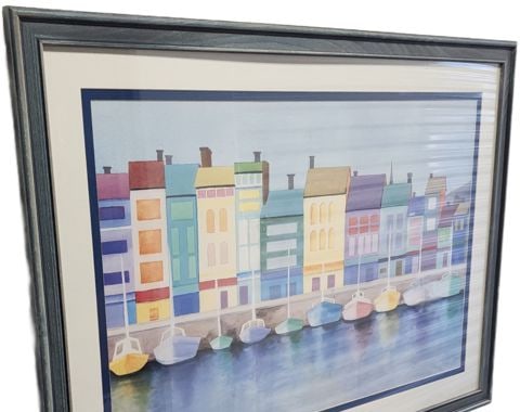 Elizabeth Horowitz Fine Art Print of "Harbor in Harmony" Seaside Cityscape w/ vibrant colors . 30x24 - 2