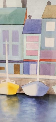 Elizabeth Horowitz Fine Art Print of "Harbor in Harmony" Seaside Cityscape w/ vibrant colors . 30x24 - 4