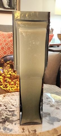 Stunning Vintage Deco-Inspired Smoky Gray Green Art Glass Vase. Heavy. 13h x 6w x 3d - 4