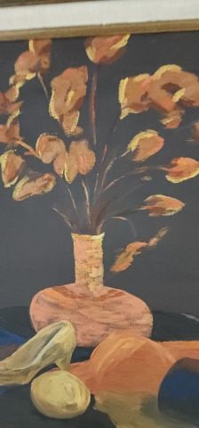 Masterful vintage 40x30 oil painting of still life w/ exquisitely arranged items and bold imagery. - 3