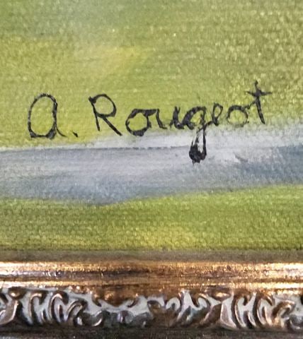 André Rougeot, Vintage Impressionist Naive-Style Original Oil Painting of Country Farm Scene. - 5