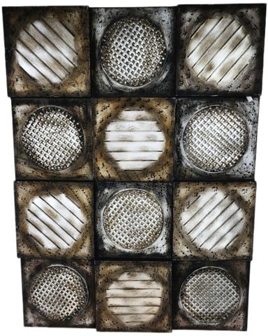 Vintage Brutalist Industrial-Style Metal Wall Sculpture w/ Contrasting Textures & Finishes. 30"x 36" - 2