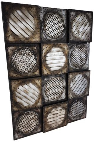 Vintage Brutalist Industrial-Style Metal Wall Sculpture w/ Contrasting Textures & Finishes. 30"x 36" - 3