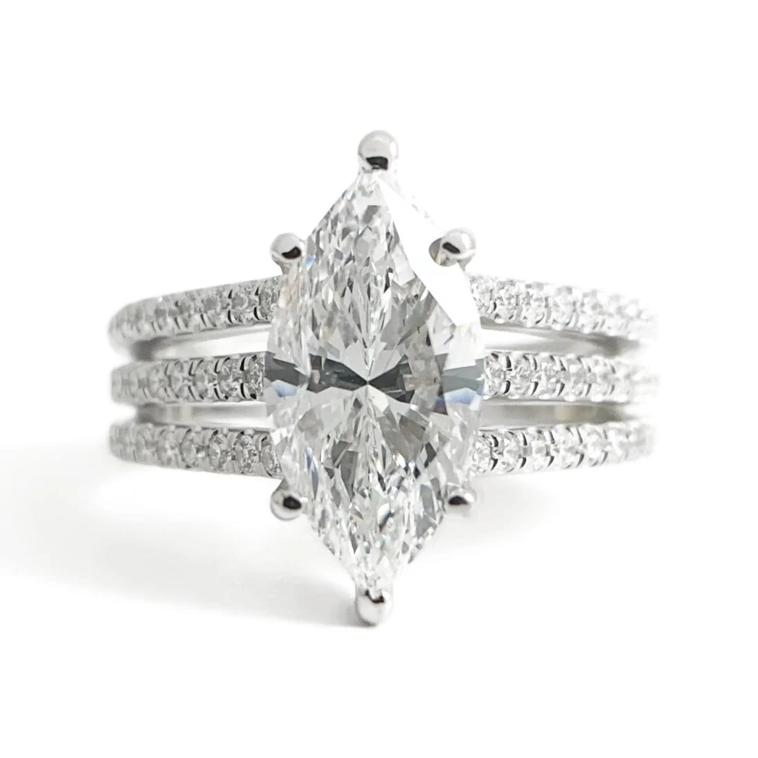 GIA Marquise Diamond Three Row Engagement Ring 14K White Gold, 2.44 CTW (1 of 10)