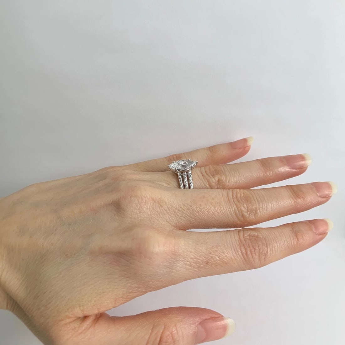 GIA Marquise Diamond Three Row Engagement Ring 14K White Gold, 2.44 CTW - 4