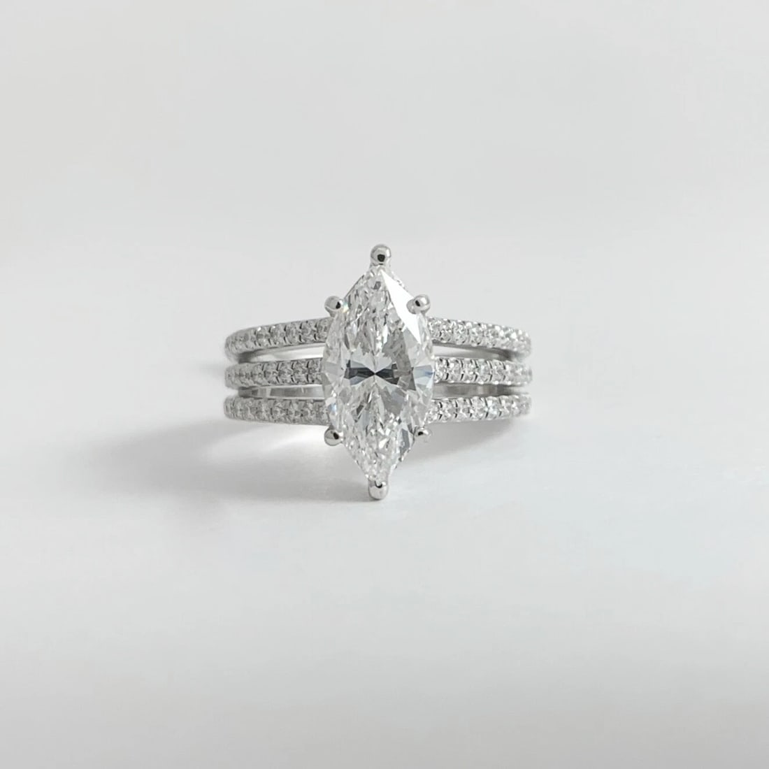 GIA Marquise Diamond Three Row Engagement Ring 14K White Gold, 2.44 CTW - 6