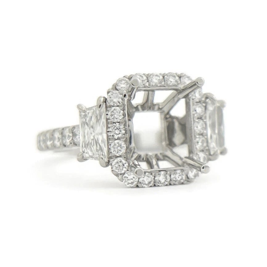 Rectangle Halo Diamond Engagement Ring Setting Mounting Platinum 1.04 CTW (1 of 9)