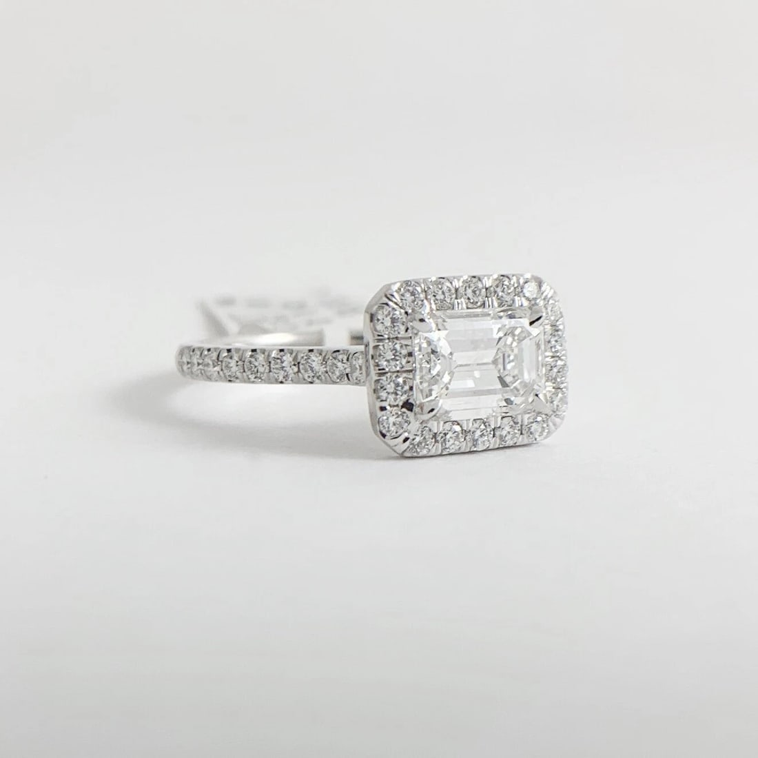 GIA Emerald Cut East West Halo Diamond Engagement Ring 18K White Gold 1.53 CTW - 8
