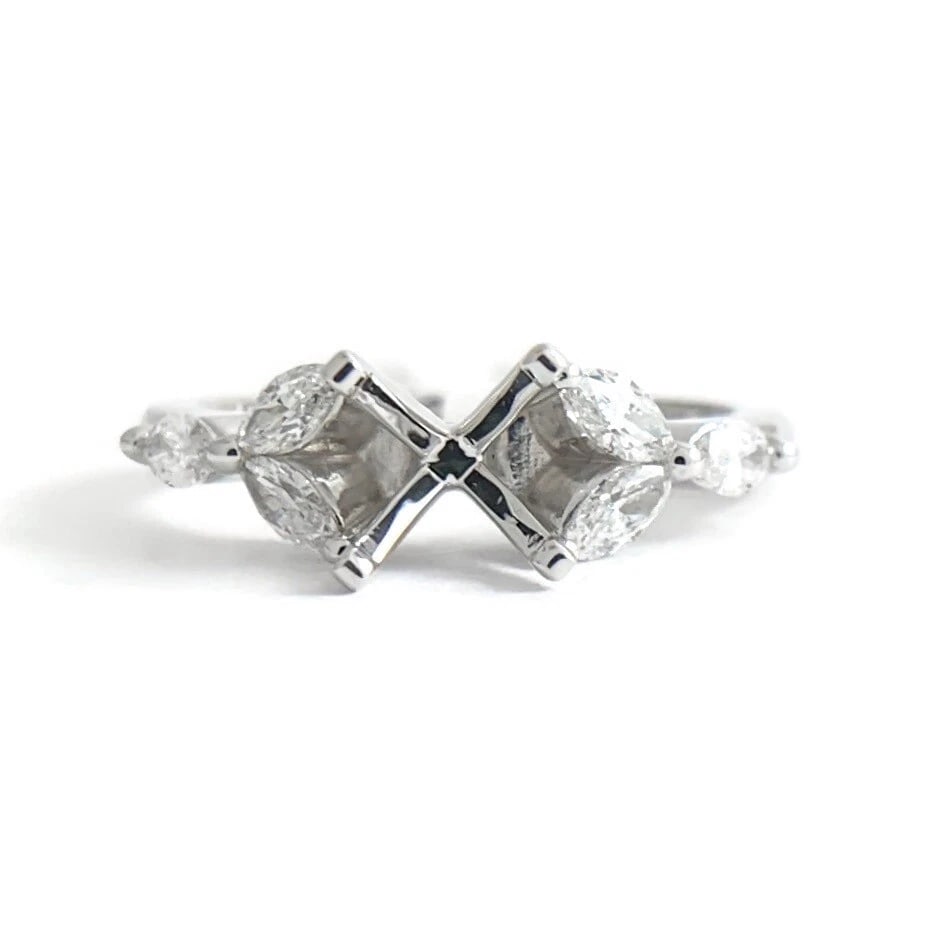 Marquise Petal Diamond Engagement Ring Setting Mounting 14K White Gold, 3.22 Gr (1 of 10)
