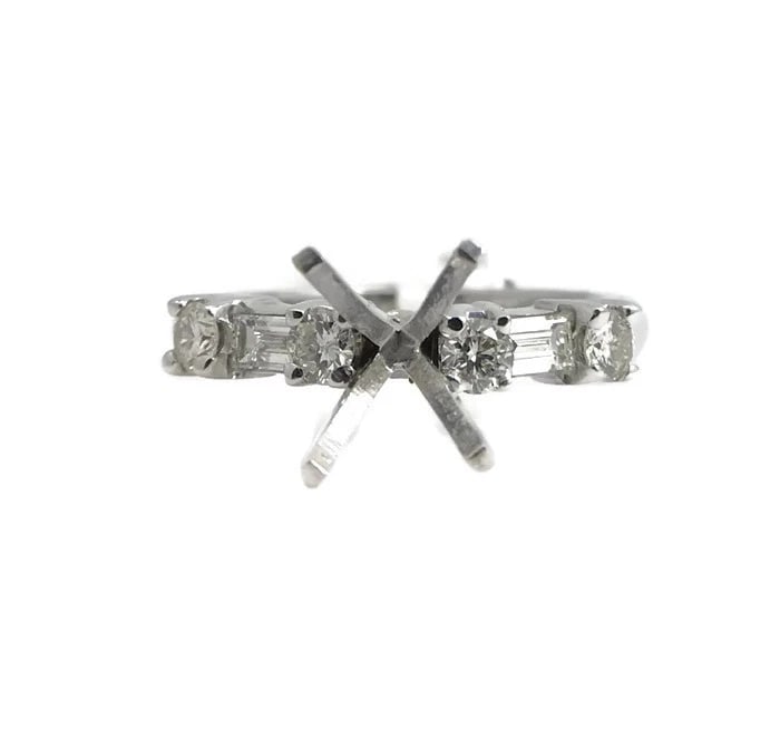 Baguette Round Diamond Engagement Ring Setting Mounting 14K White Gold, .35 CTW (1 of 10)