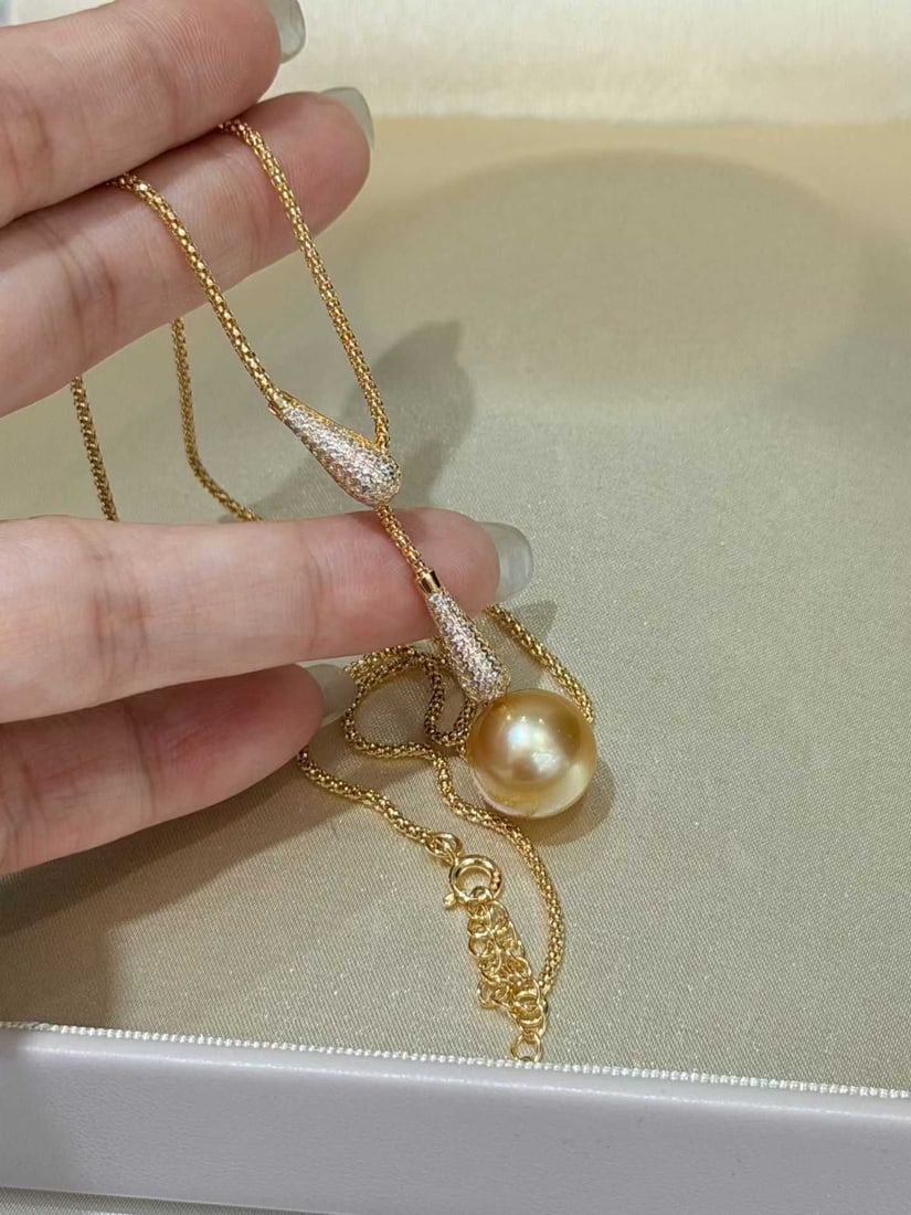 Natural South Sea Golden Pearl Necklace - 2