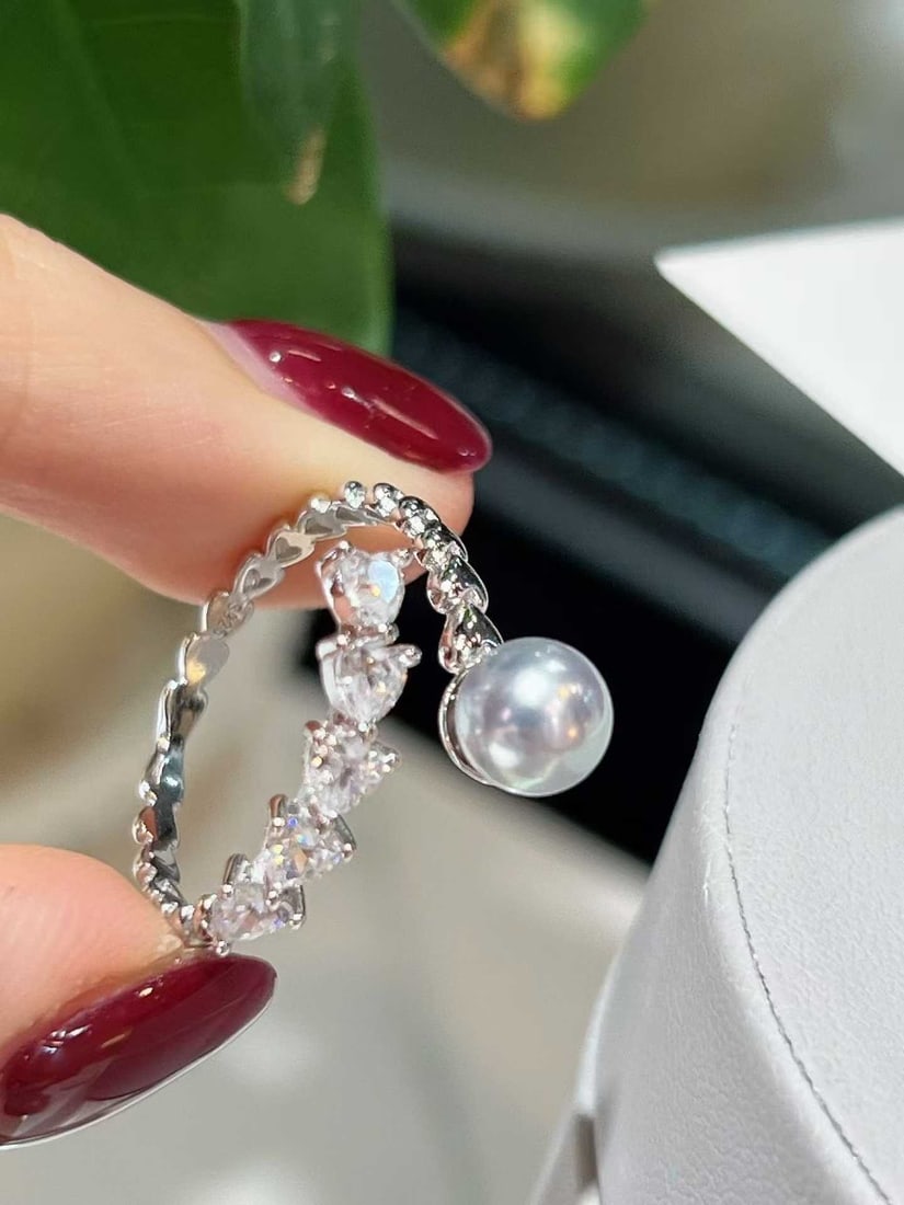 Sterling silver ring with lots of pearls - 4