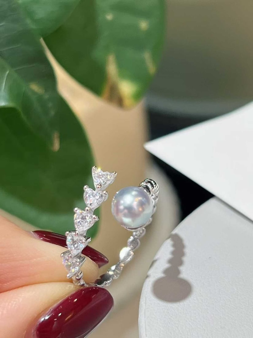 Sterling silver ring with lots of pearls - 5