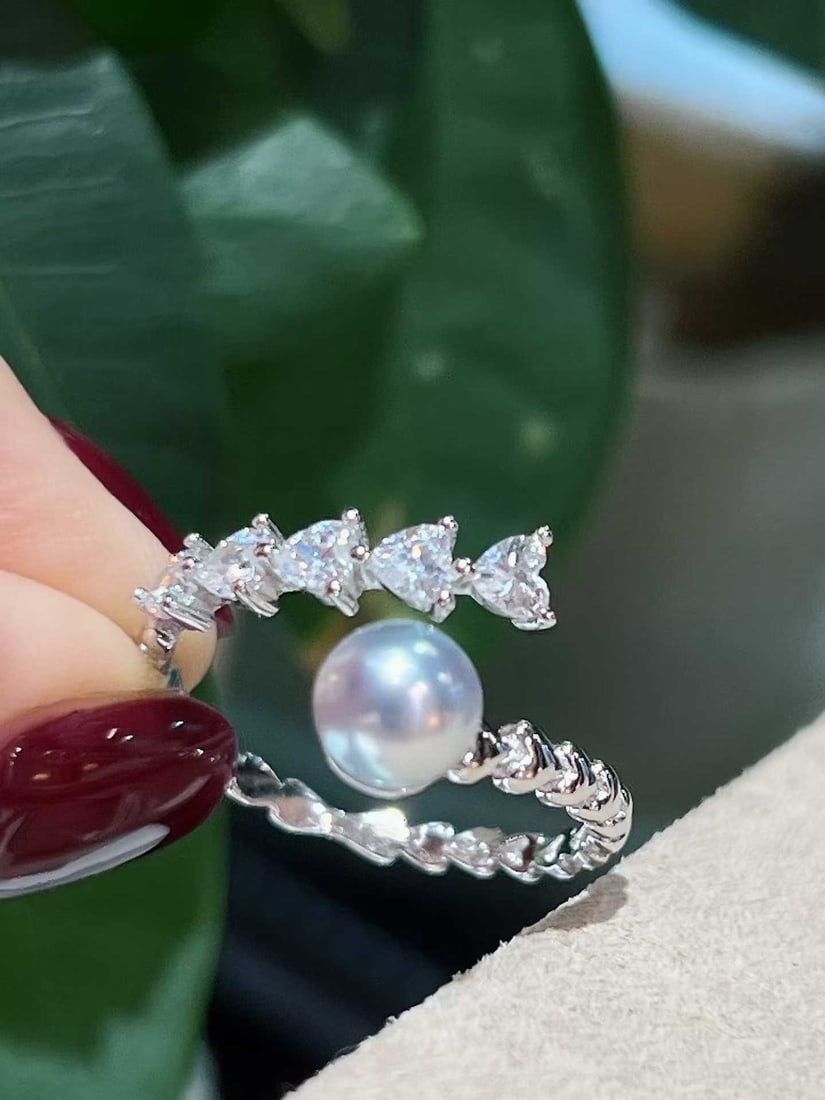 Sterling silver ring with lots of pearls - 6