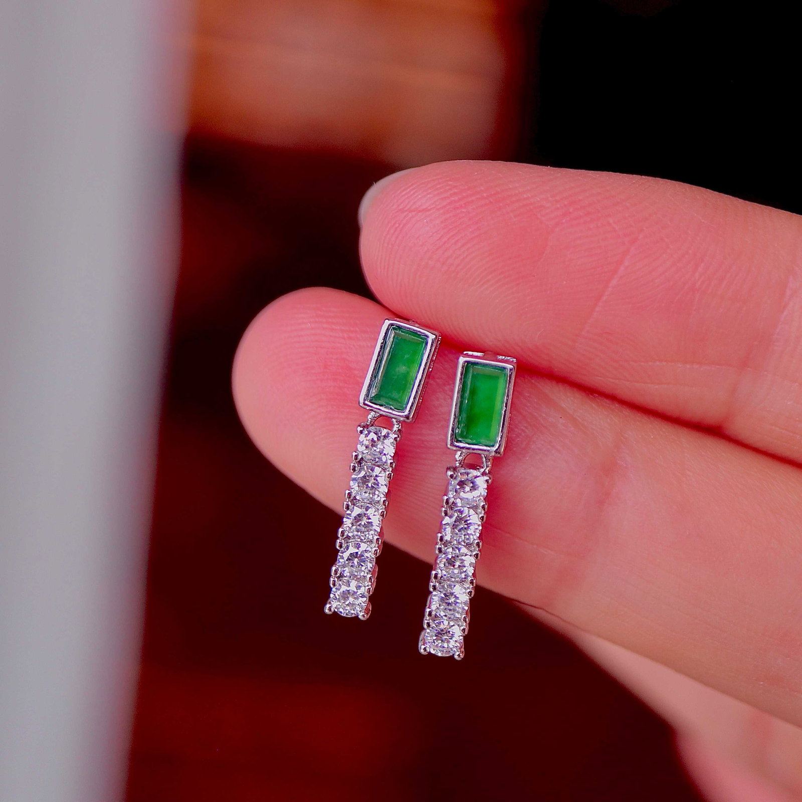 Natural Jadeite Earrings - 6