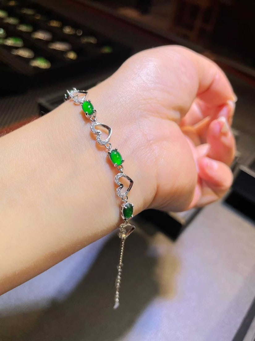 Silver Natural Jadeite Bracelet - 2