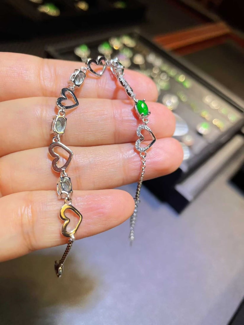 Silver Natural Jadeite Bracelet - 3
